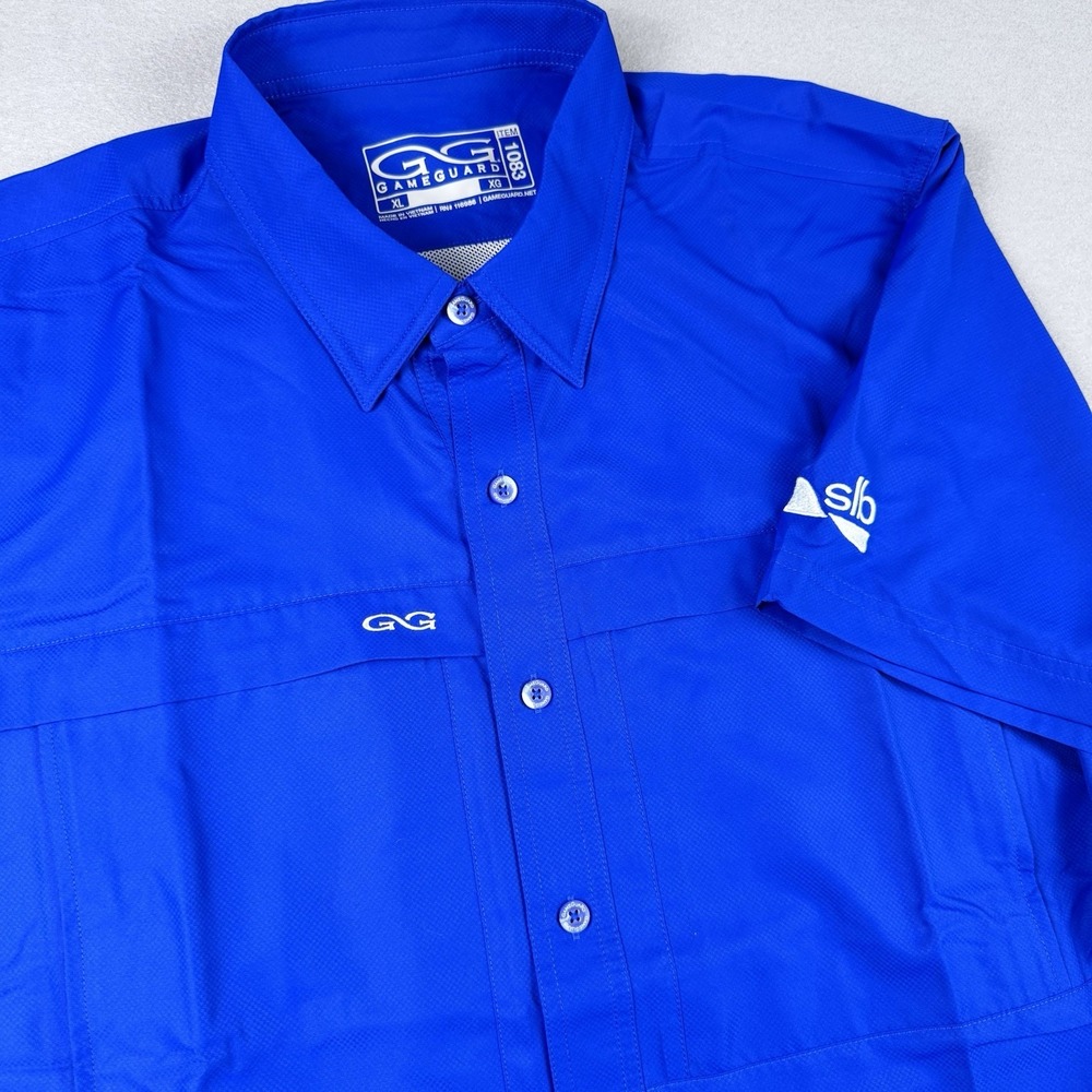 Game Guard Microfiber Shirt XL Blue Button Vented 1083 Logo Fishing UPF Pockets